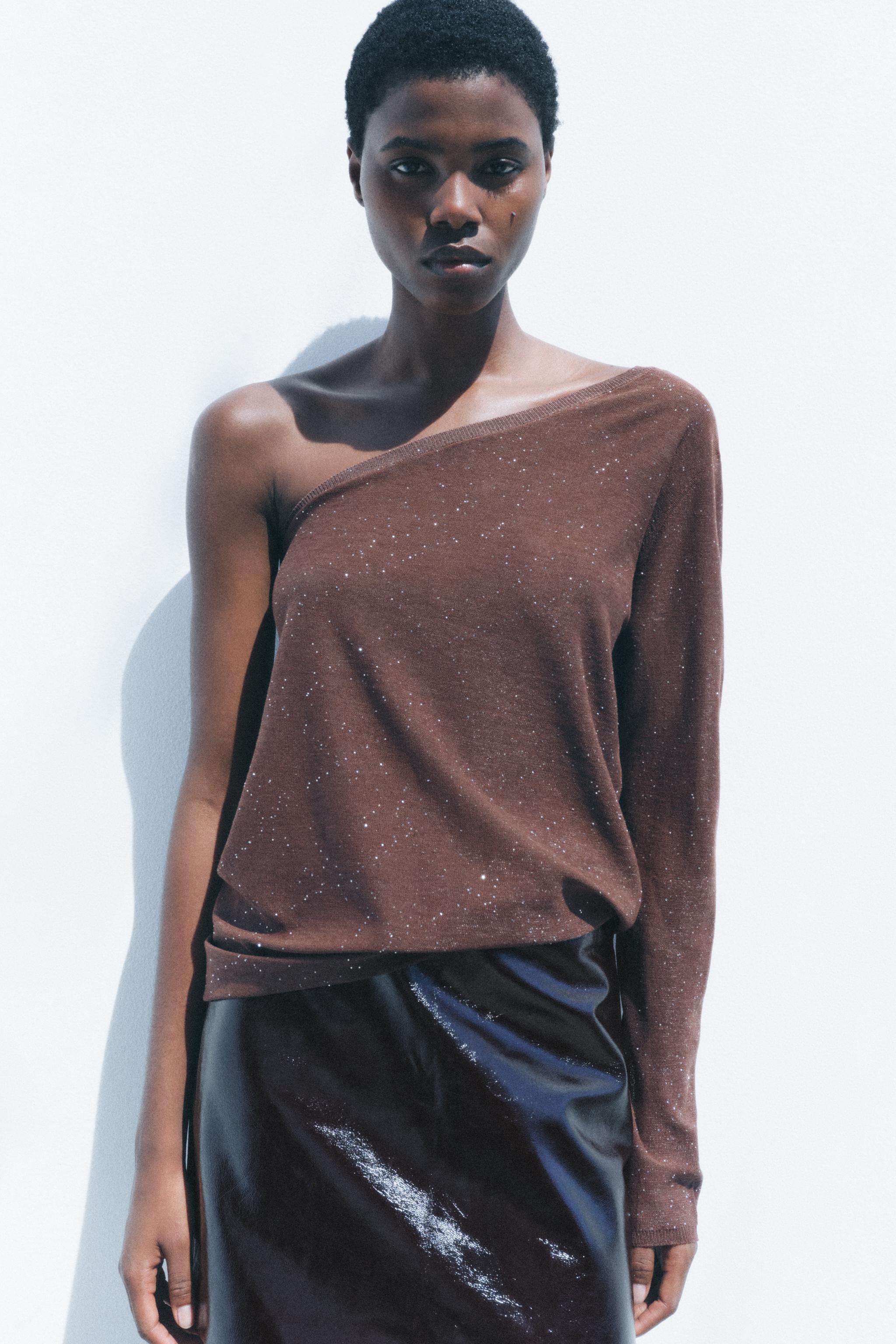 ASYMMETRIC SHIMMER KNIT TOP Product Image