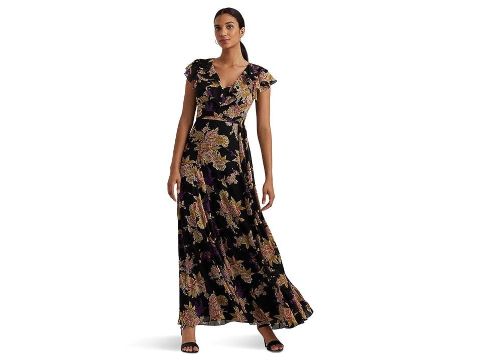 Lauren Ralph Lauren Floral Belted Crinkle Georgette Gown Product Image