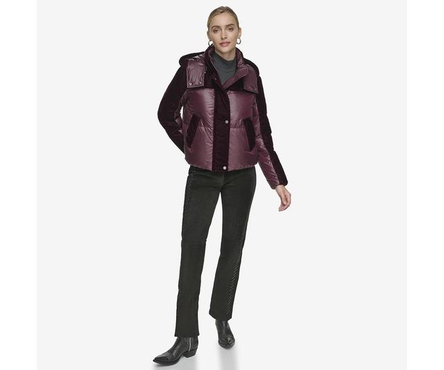 Vega Mixed Media Womens velvet and lacquer short down coat Product Image