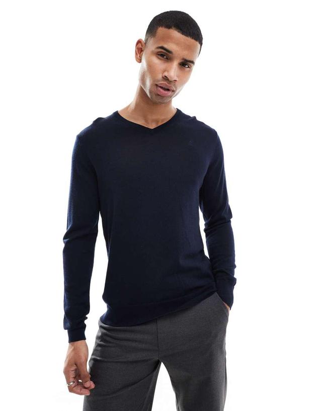 Scalpers classic V-neck sweater in navy   Product Image