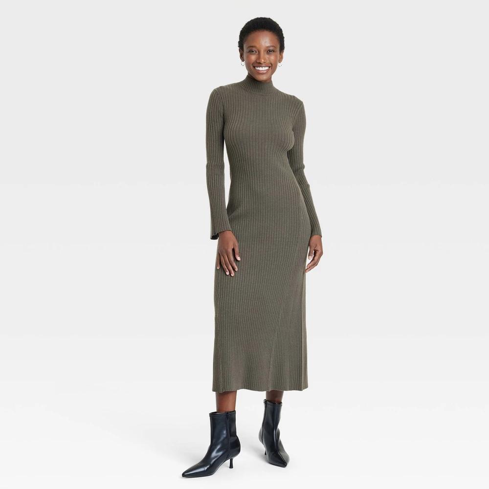 Womens Long Sleeve Maxi Sweater Dress - A New Day Olive XL Product Image