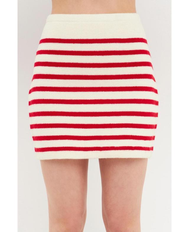 English Factory Womens Knit Striped Mini Skirt - Tan Product Image