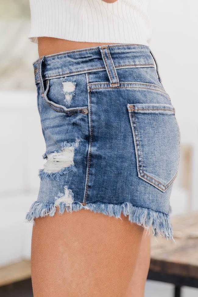 Breakaway Freedom Raw Hem Distressed Dark Wash Jean Shorts FINAL SALE Product Image