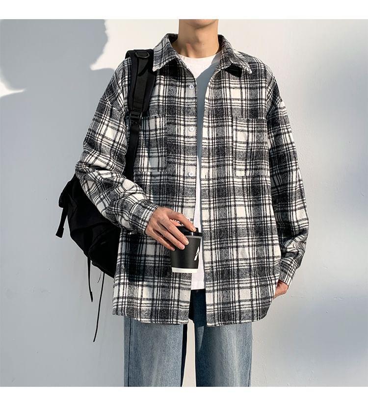 Collared Plaid Button Shacket Product Image