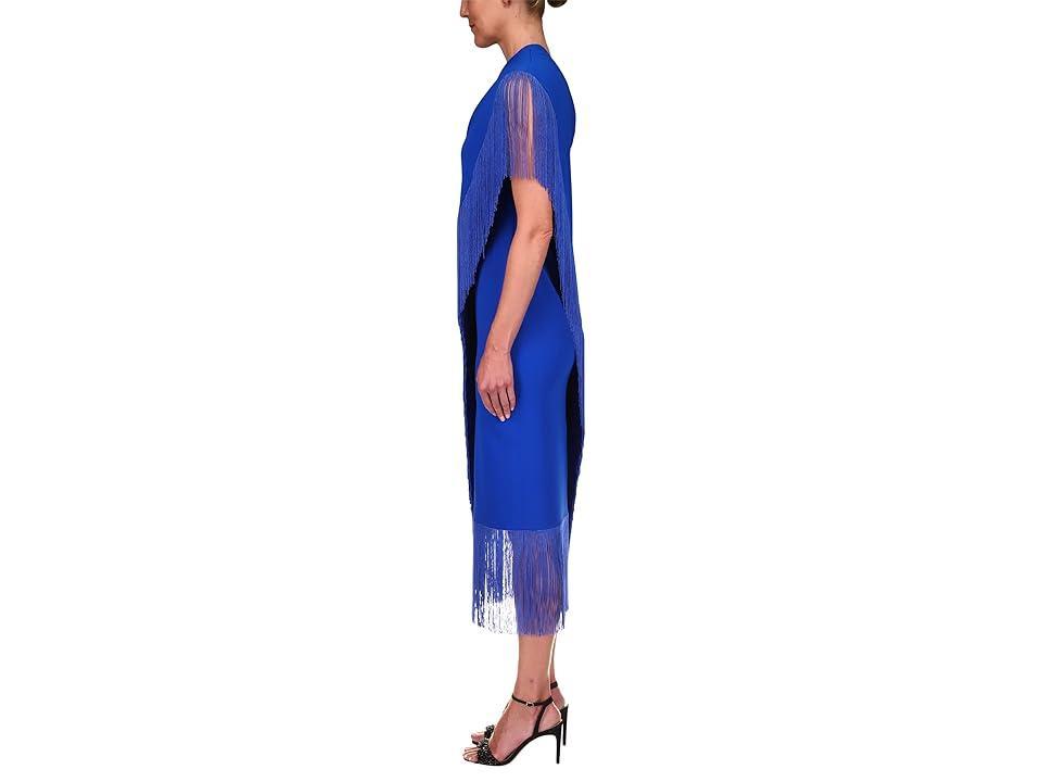 Badgley Mischka Stretch Crepe Fringe Dress (Mediterranean Blue) Women's Clothing Product Image