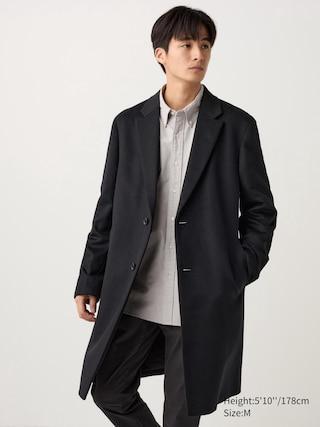 Mens Wool Cashmere Chesterfield Coat Black XL UNIQLO US Product Image