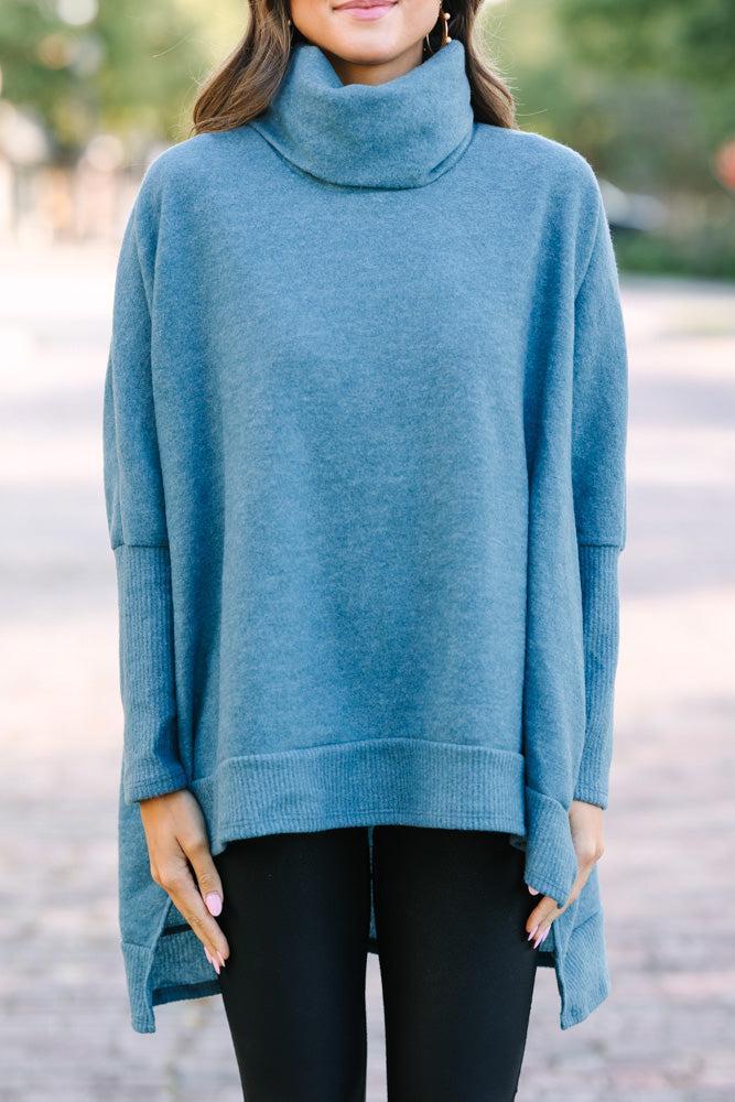 Feeling So Chipper Teal Green Cowl Neck Sweater Female Product Image