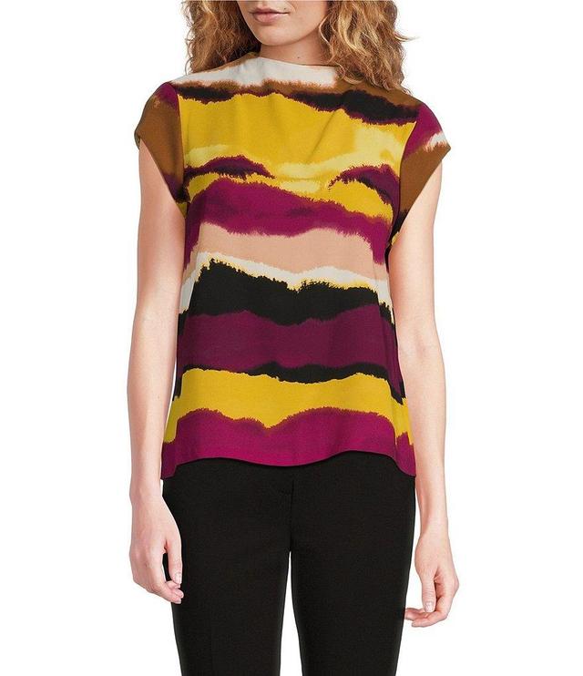 Calvin Klein Printed Mock Neck Cap Sleeve Top Product Image