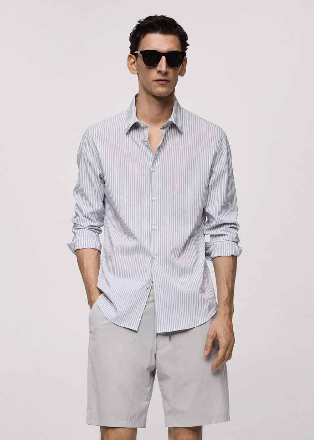 MANGO MAN - Stretch fabric slim-fit striped shirt dark navyMen Product Image