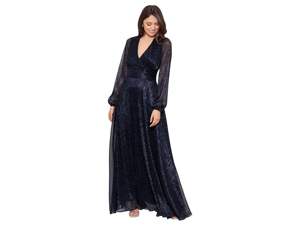 Betsy  Adam Metallic V-Neck Long Sleeve Gown Product Image