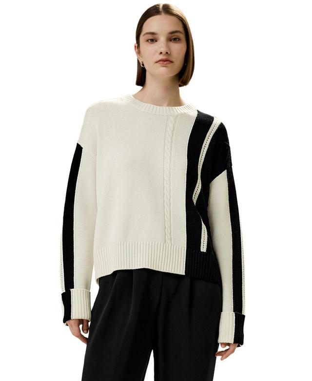 Lilysilk Womens Bicolor Stripe Knit Wool Sweater for Women Product Image