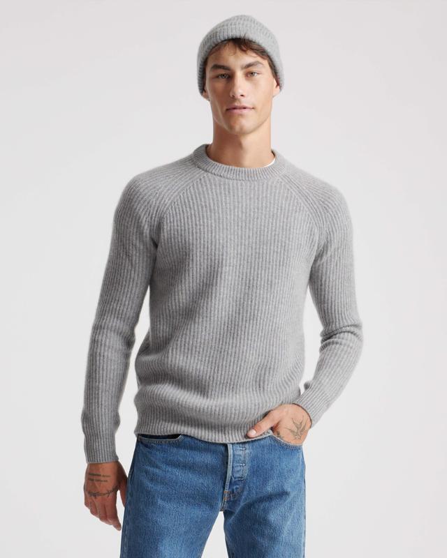 Mens Mongolian Cashmere Ribbed Crewneck Sweater in Heather Grey, Size Small by Quince Product Image