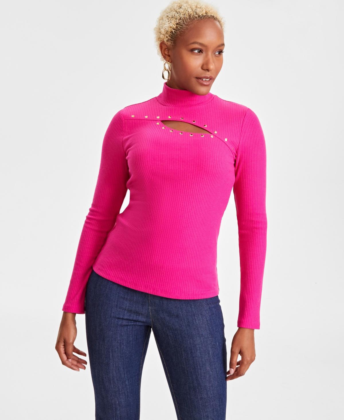 I.n.c. International Concepts Womens Studded Cut-Out Mock-Neck Top, Created for Macys Product Image