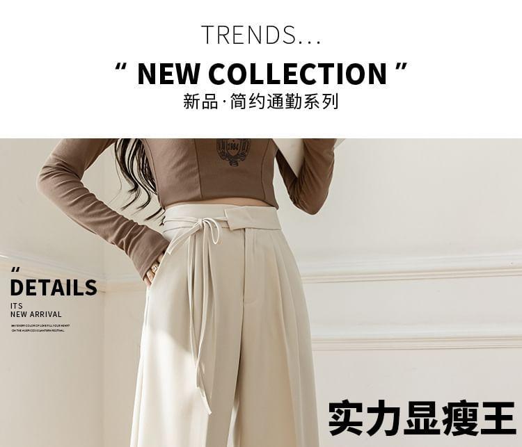 High-Waist Plain Self-Tie Wide-Leg Suit Pants Product Image