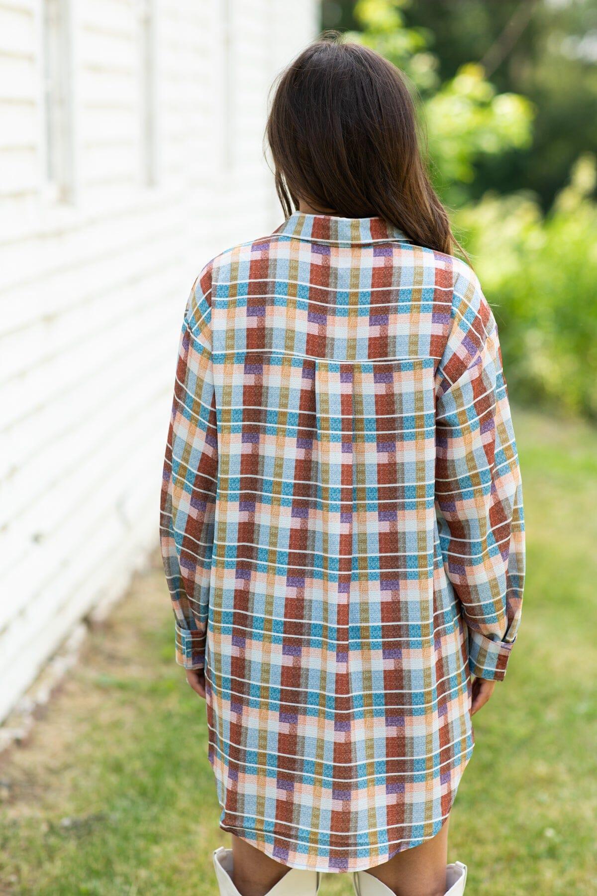 Rust and Eggplant Plaid Button Up Top Product Image