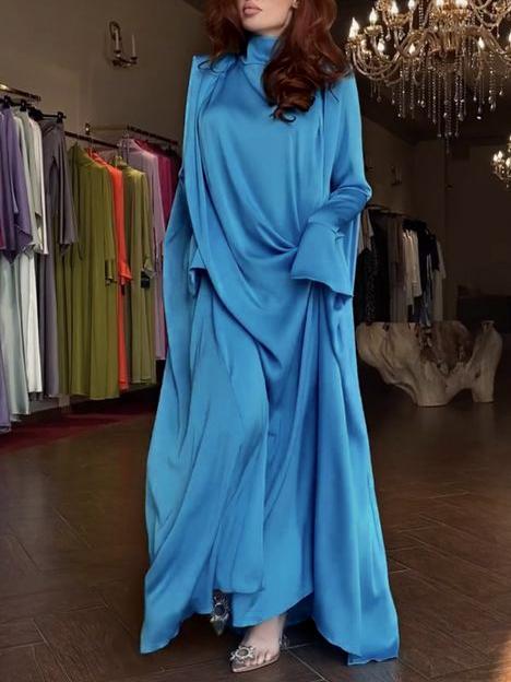 Flared Sleeves Long Sleeves Solid Color High-Neck Maxi Dresses Product Image