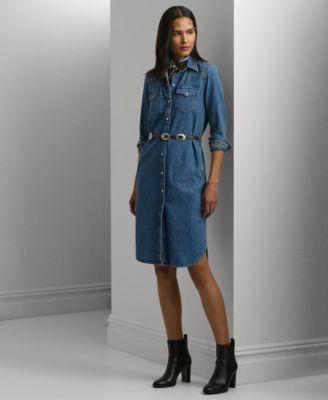 Women's Belted Denim Shirt Dress, Regular & Petite Product Image