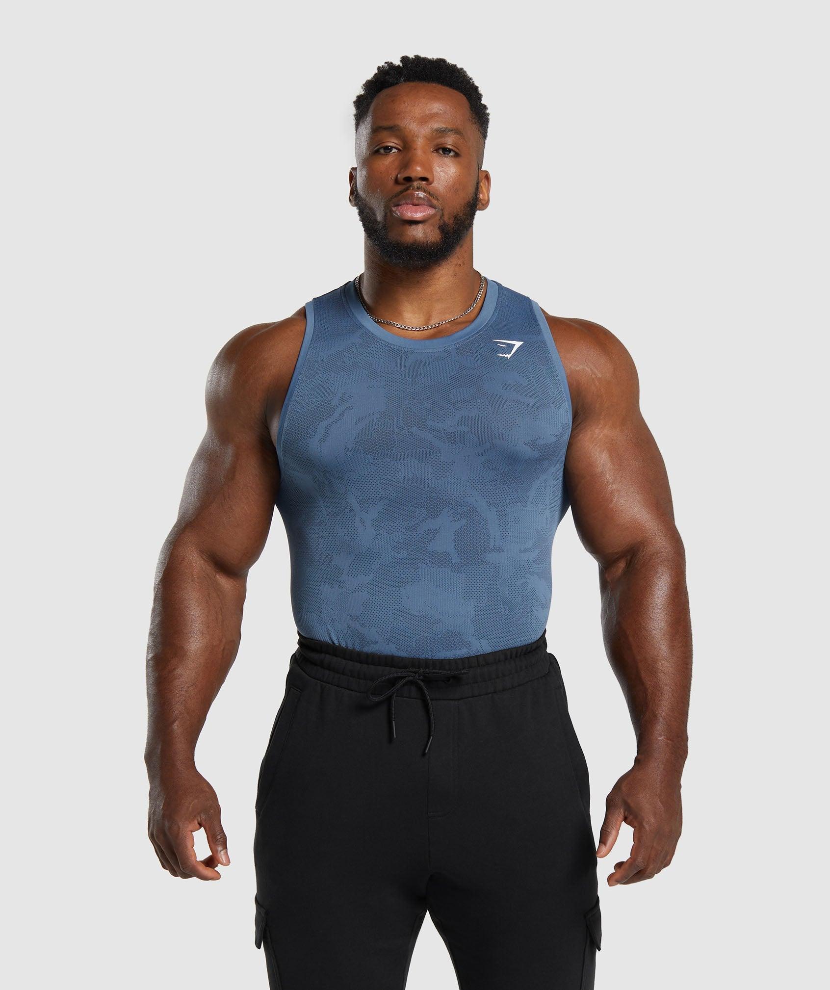 Gymshark Geo Seamless Tank - Faded Blue/Titanium Blue Male Product Image