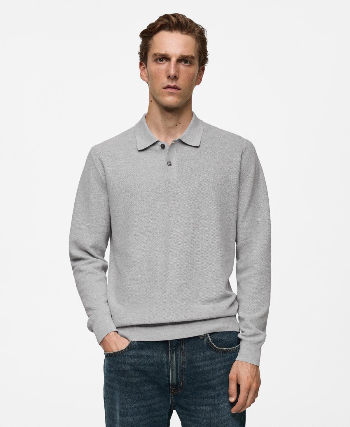 Mango Mens Long-Sleeved Structured Knitted Polo Shirt Product Image