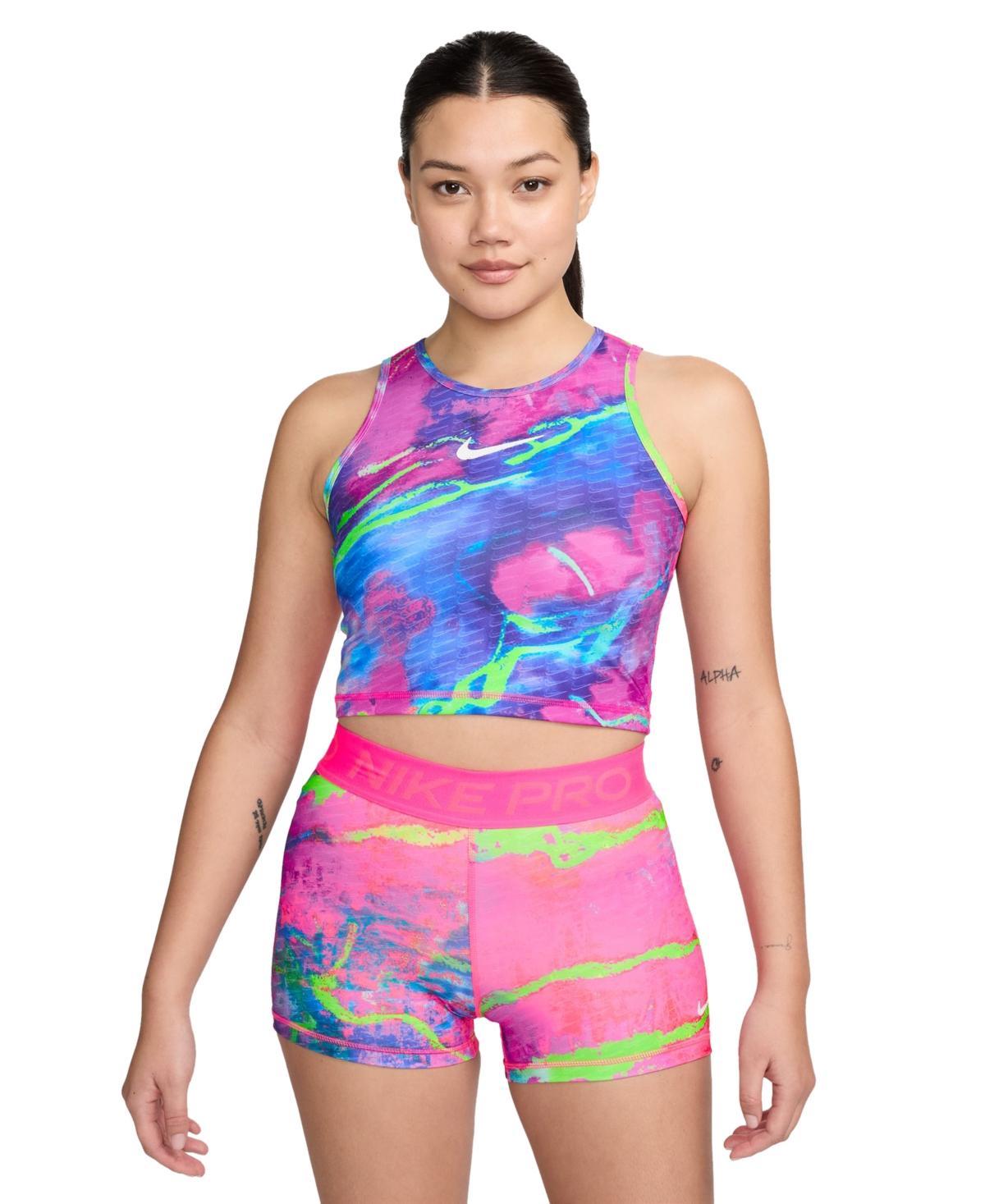 Nike Womens Pro Printed Dri-fit Cropped Training Tank - Hyper Pink Product Image