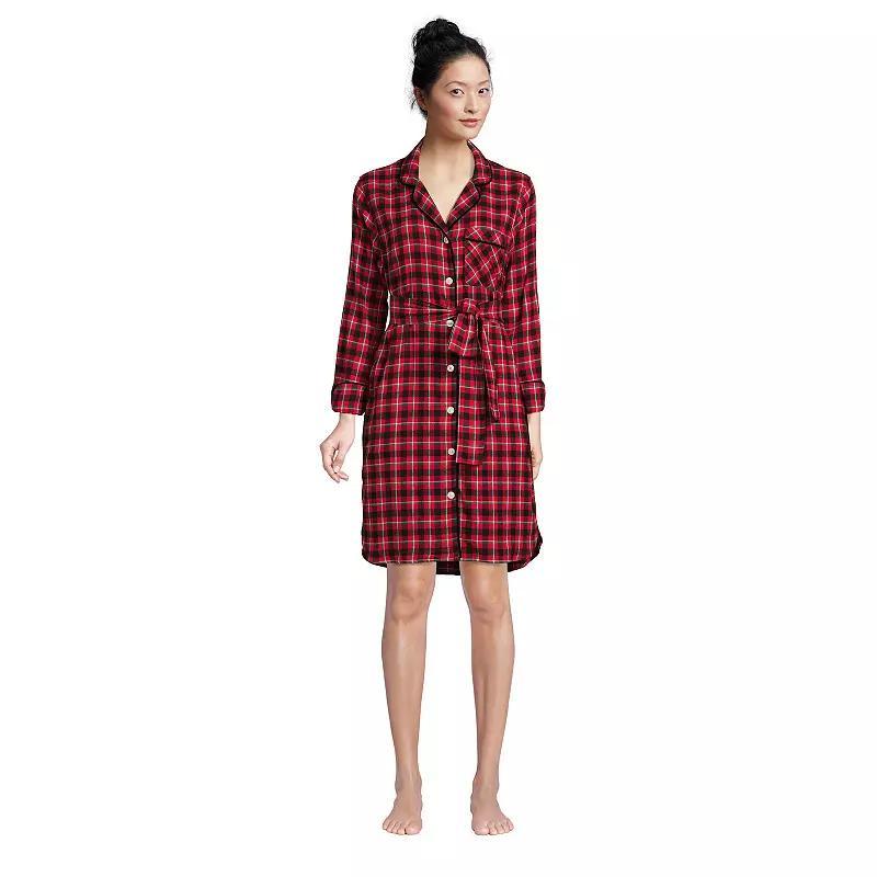 Womens Lands End Long Sleeve Flannel Sleep Shirt Dress Product Image