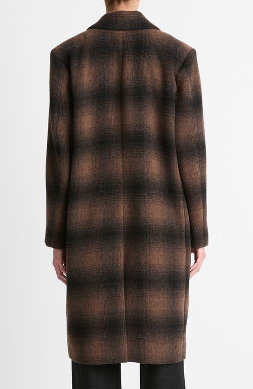 Shadow Plaid Wool-blend Car Coat In Deep Walnut Product Image