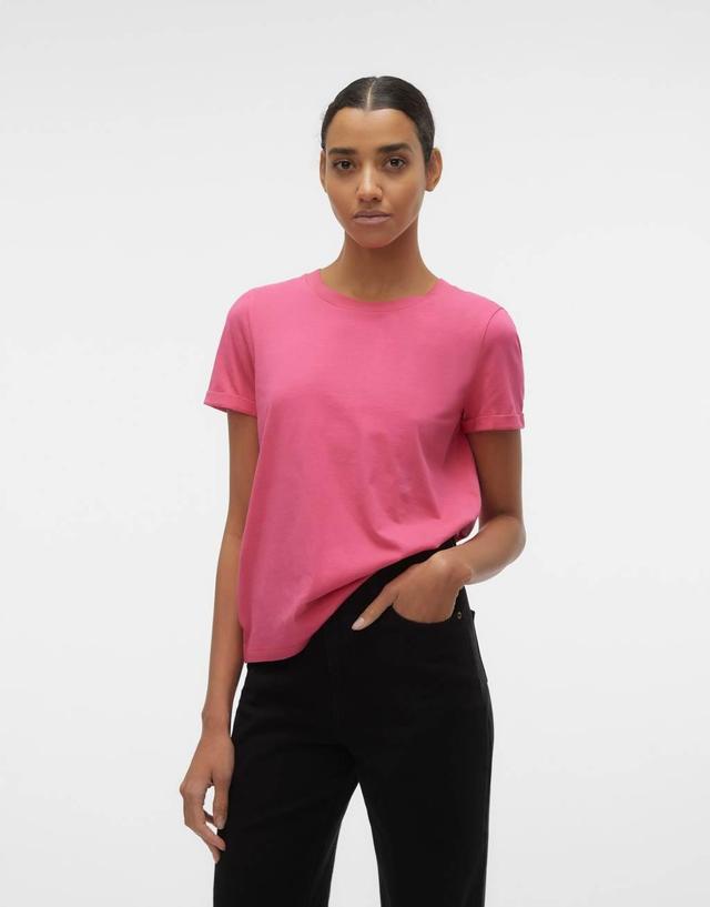 Vero Moda t-shirt with fold up in light pink Product Image