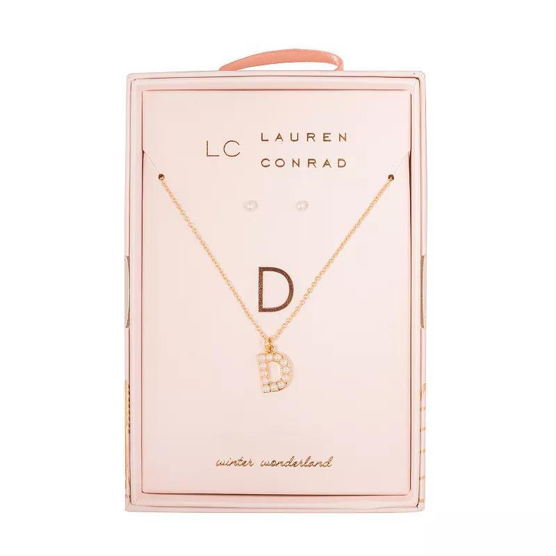 LC Lauren Conrad Simulated Pearl Initial Necklace & Earring Set, Womens, D Initial Product Image