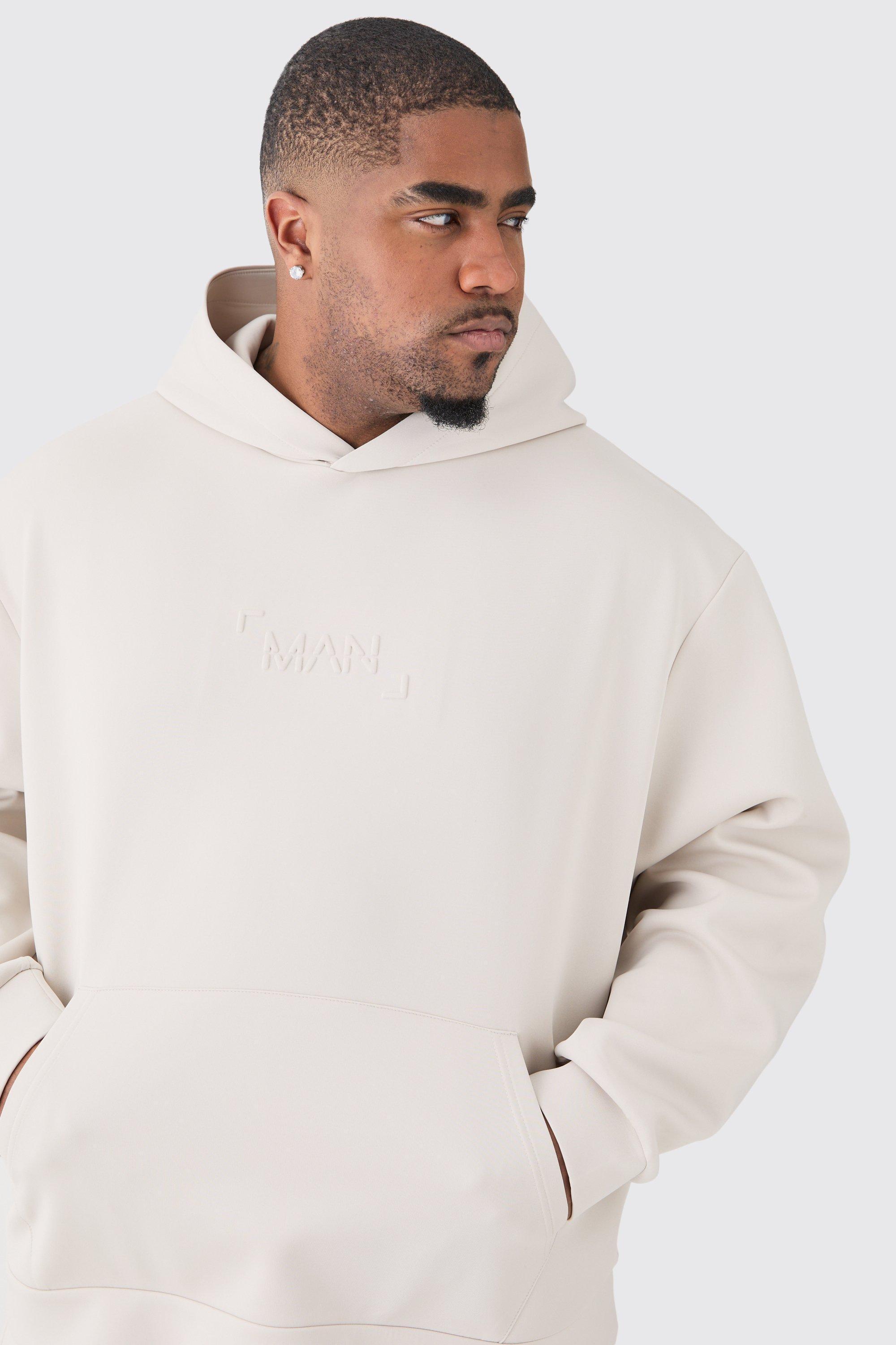 Plus Oversized Boxy Scuba Embossed Hoodie | boohooMAN USA Product Image