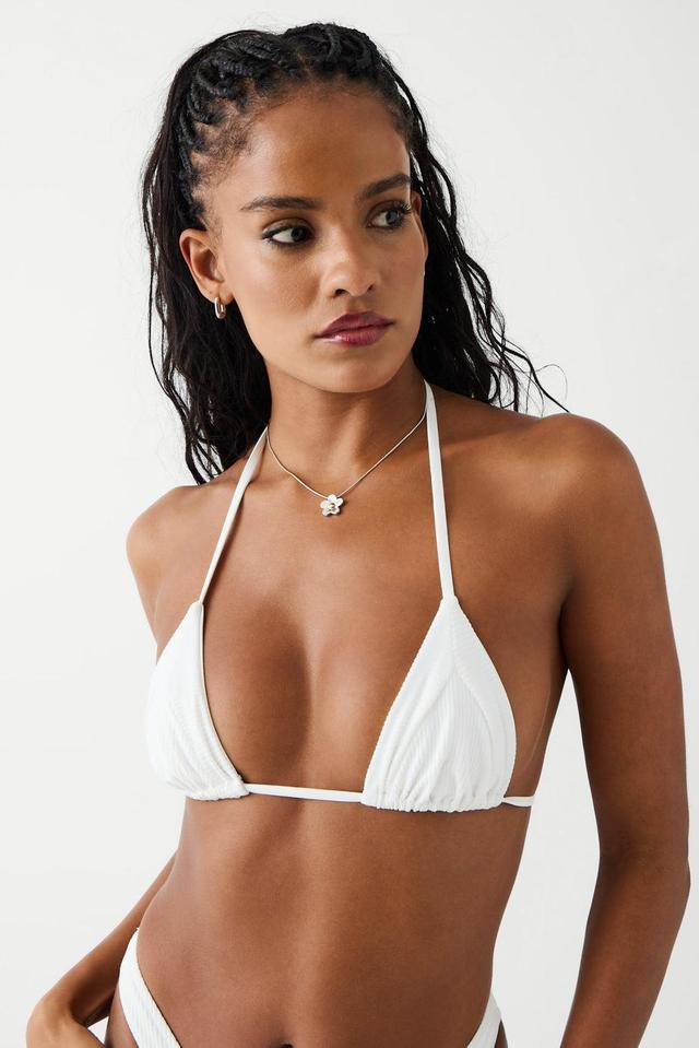 Sky Triangle Ribbed Bikini Top - White Product Image