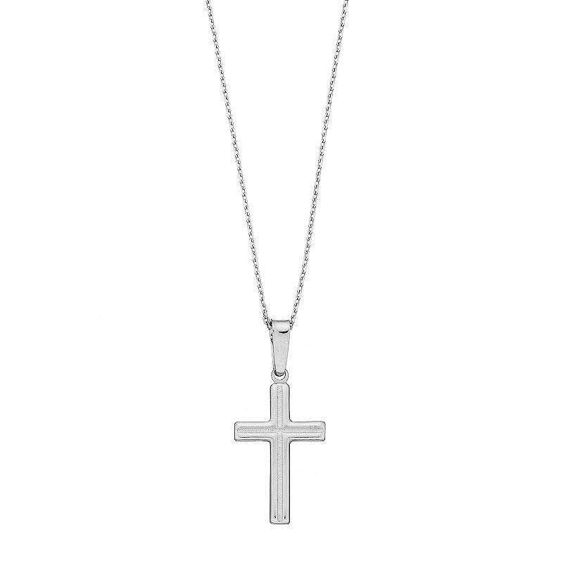 Sterling Silver Textured Cross Pendant Necklace, Womens Grey Product Image