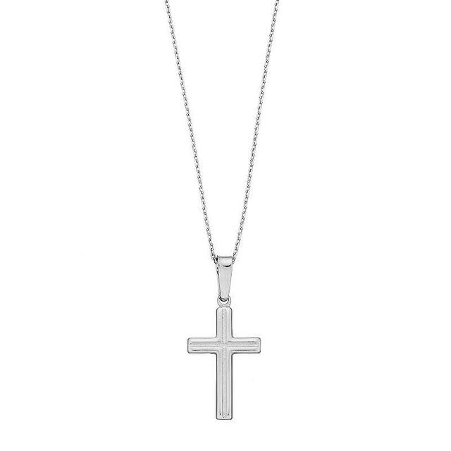 Sterling Silver Textured Cross Pendant Necklace, Womens Grey Product Image