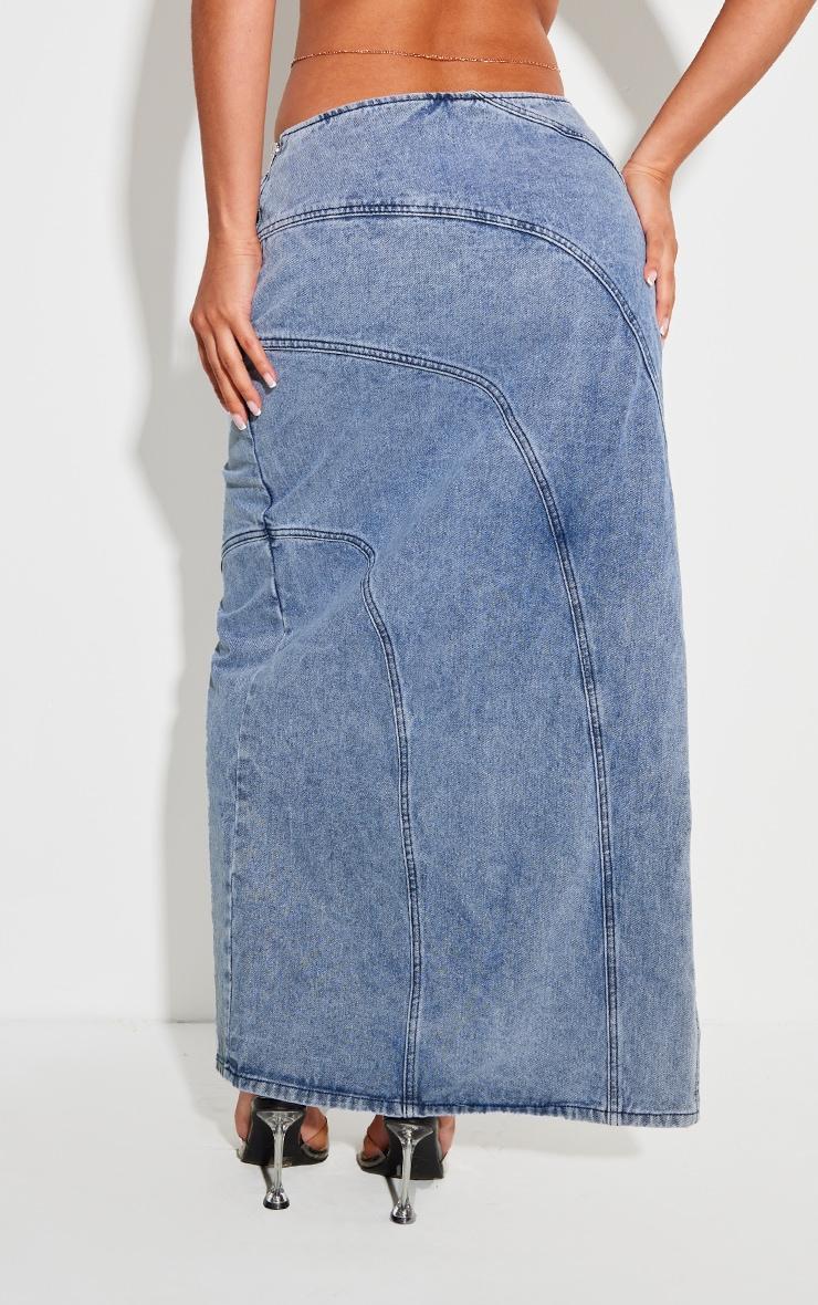 Shape Light Blue Denim Seam Detail High Split Maxi Skirt Product Image