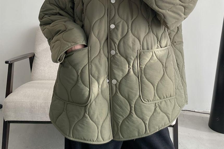 Plain Button Quilted Puffer Jacket Product Image