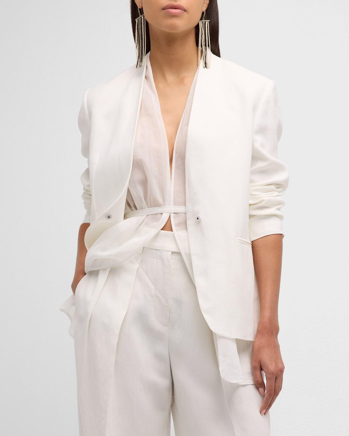 Linen-Blend Blazer Jacket with Crispy Organza Underlay Product Image