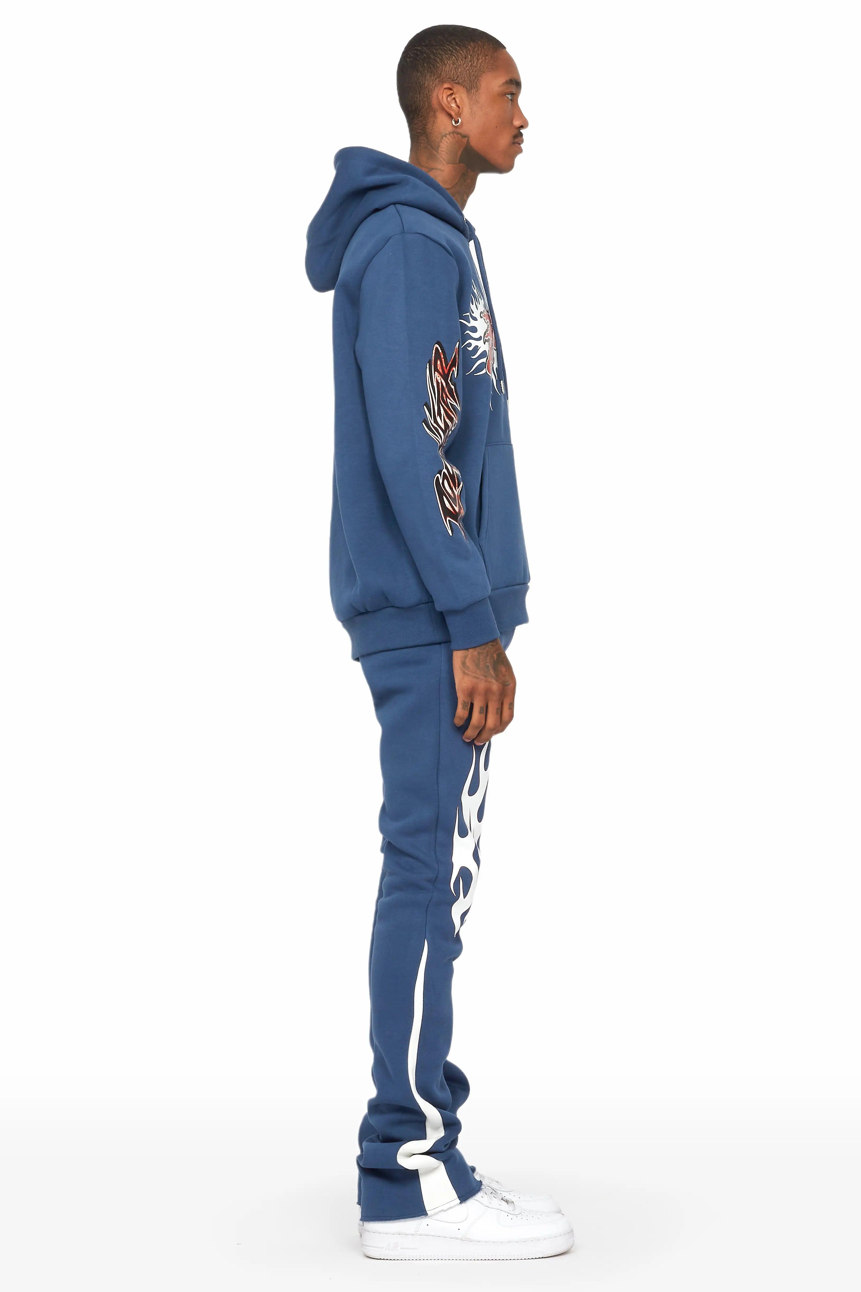 Tidus Navy Hoodie/Stacked Flare Track Pant Set Male Product Image