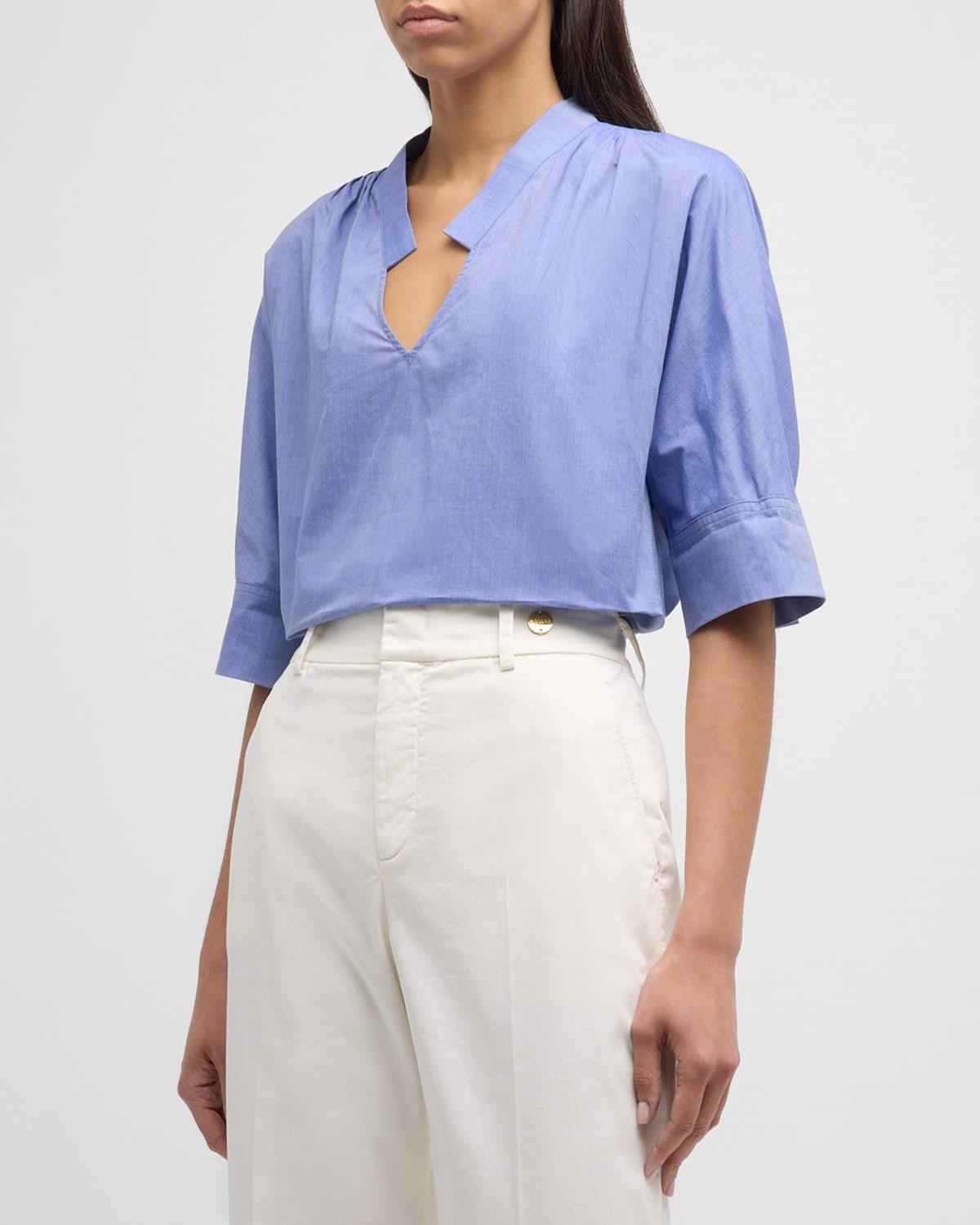 Andie Cotton Blouse with Pleated Detail Product Image