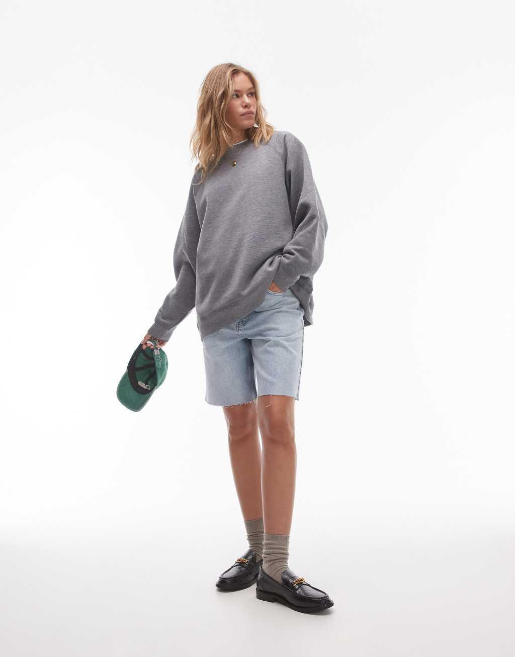 Topshop raglan oversized sweat in dark gray heather Product Image