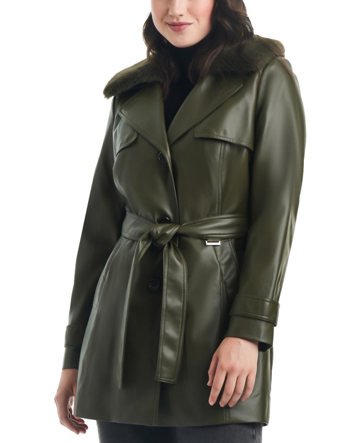 Vince Camuto Womens Faux-Leather Belted Trench Coat Product Image