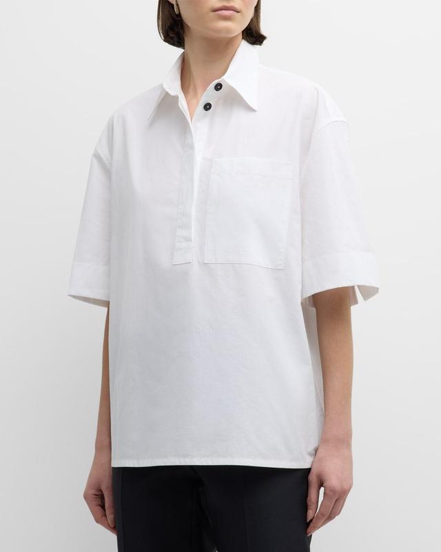 Short-Sleeve Collared Cotton Shirt Product Image