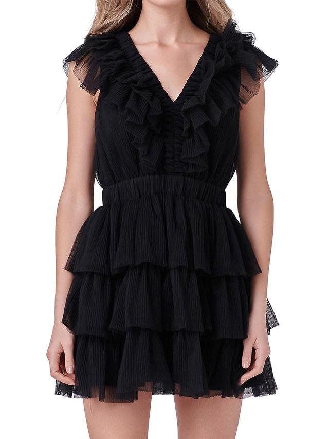 Womens Tulle Ruffle Tiered Mini Dress Product Image