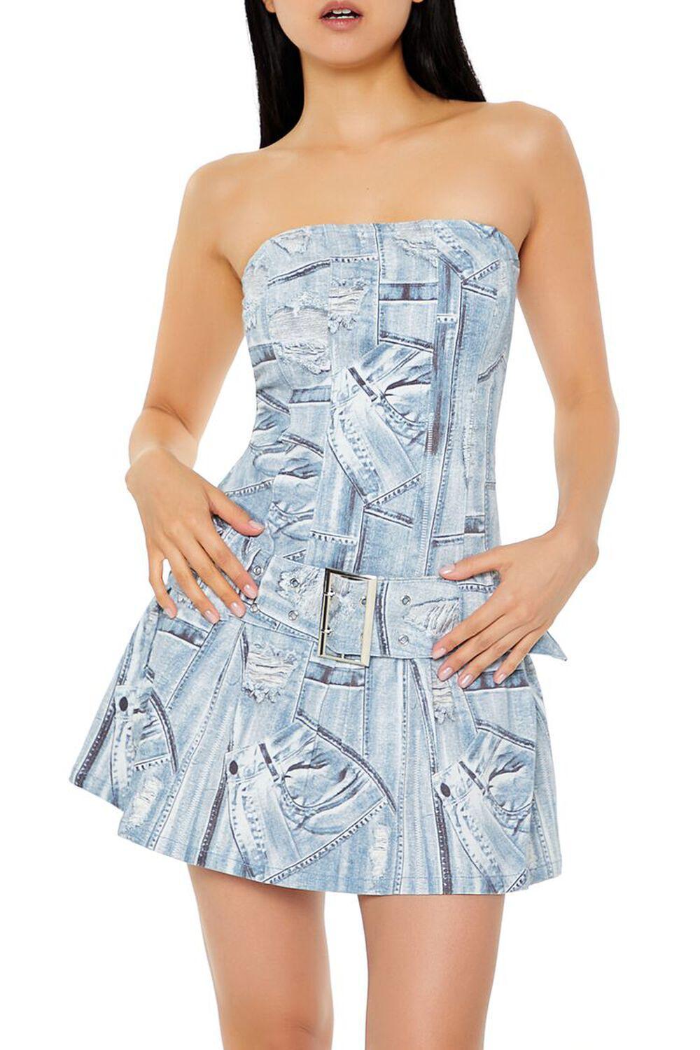 Distressed Denim Print Mini Dress | Forever 21 Product Image