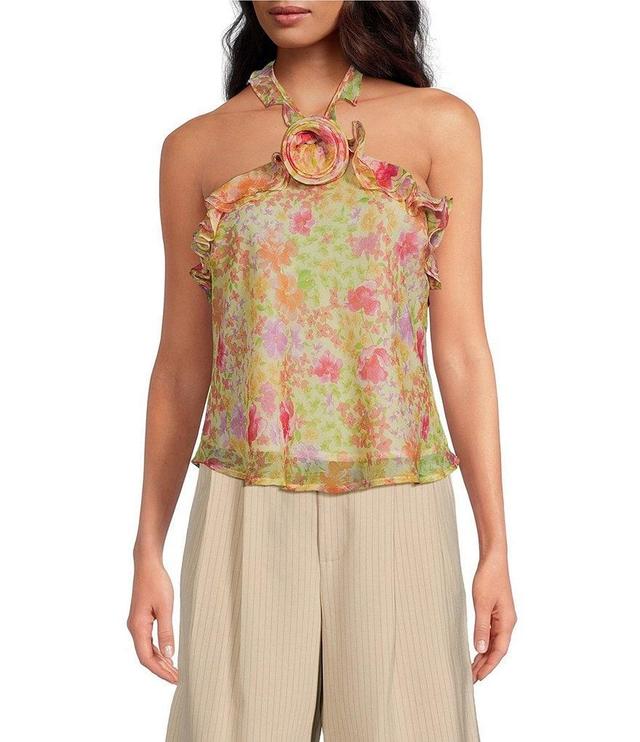 ASTR the Label Alix Floral Print Rosette Sleeveless Top Product Image