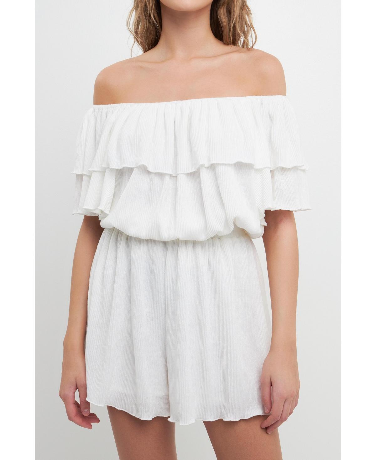 Womens Texture Knit Ruffled Romper Product Image