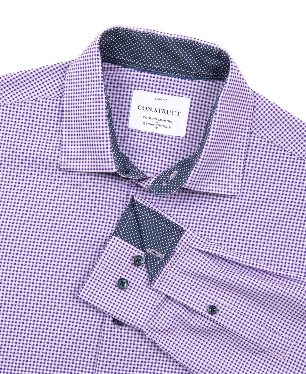 Mens Recycled Slim Fit Gingham Performance Stretch Cooling Comfort Dress Shirt Product Image