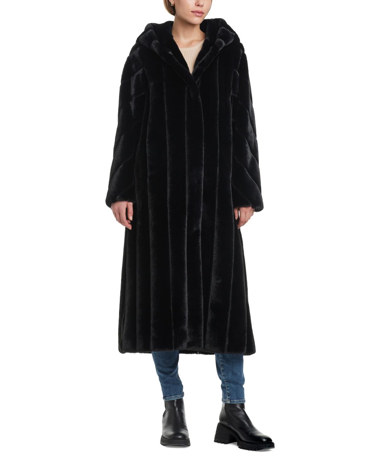 Jones New York Womens Hooded Faux-Fur Maxi Coat Product Image