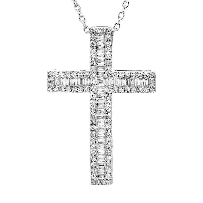 The Regal Collection 14k Gold 1 Carat T.W. Certified Diamond Baguette Cross Pendant, Womens White Product Image