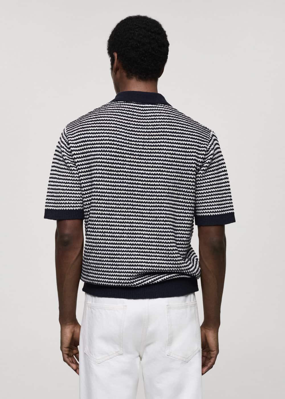 Mango Mens Contrast Collar Striped Knit Polo Shirt Product Image