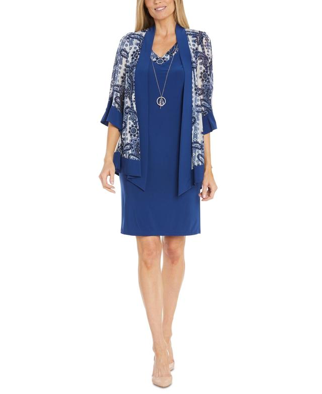 R & M Richards Womens 2-Pc. Printed Jacket & Necklace Dress Product Image