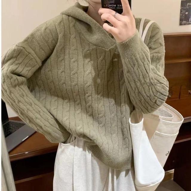 Hooded Cable Knit Sweater Product Image